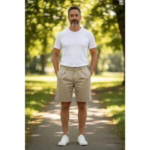 Cherokee Men's Khaki/Chino 100% Cotton Bermuda Shorts Size 36, Pleated Front